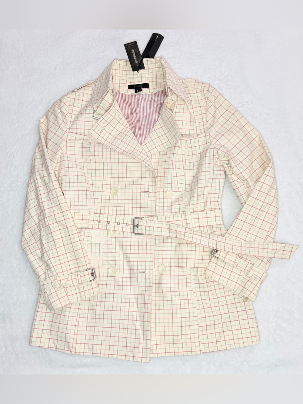 Vintage Express Plaid Double Breasted Trench Coat - Size S